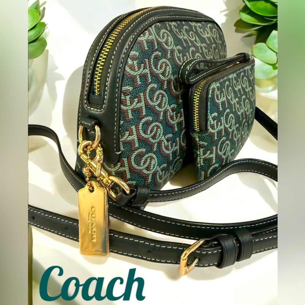 Coach Madi Monogram Domed Crossbody in Green with matching Zip Wristlet NWOT